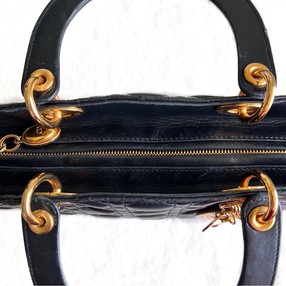 CHRISTIAN DIOR Cannage Leather Top Handle Tote Bag Black Large - Picture 13 of 17